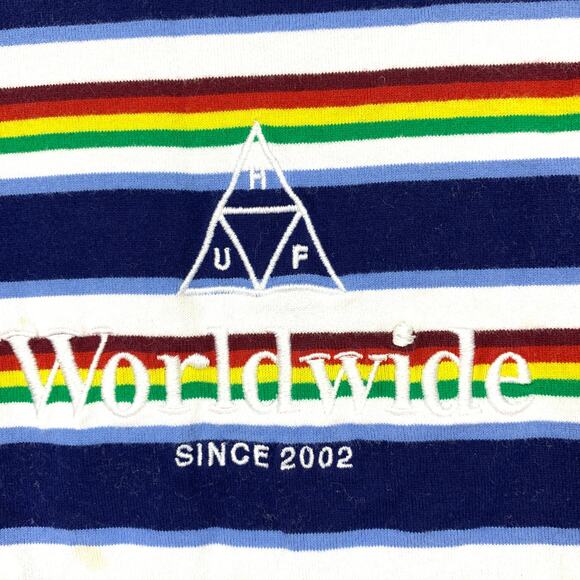 HUF Men's Size L Graphic T-Shirt Rainbow Striped Short Sleeves Multicolor *READ - Picture 6 of 7